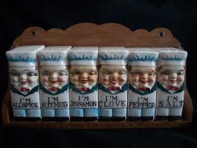 VTG PIXIEWARE CHEF SPICE RACK JAR SALT PEPPER SHAKER  