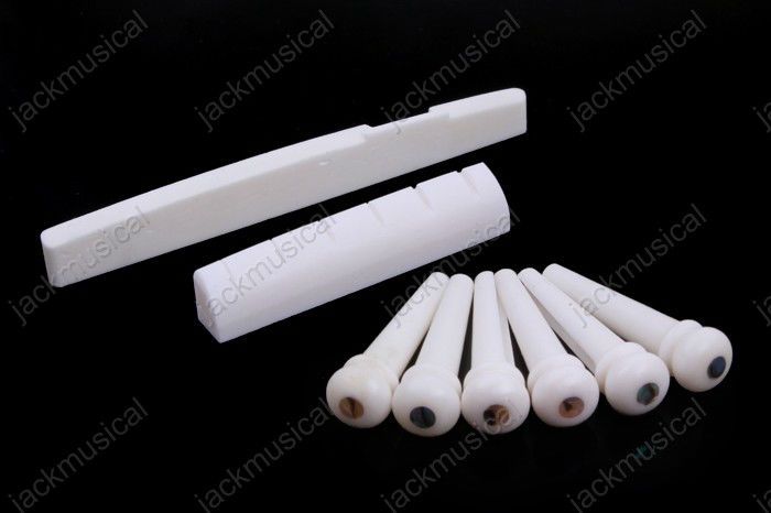 1SET Of Acoustic Guitar Bone Bridge Pins Saddle Nut  