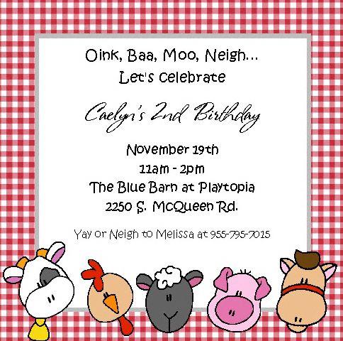 Barnyard Farm Animals Invitation Kids Birthday Party  