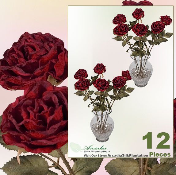 12 pcs 23 Rose Silk Flowers Artificial Plants FXR128RD  