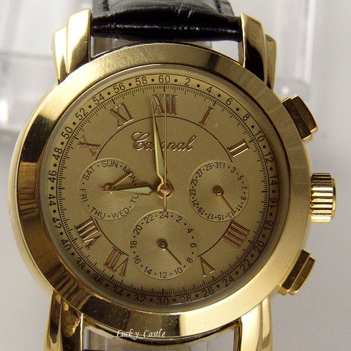 NEW GOLD 6 HAND RUSSIAN DESIGNER AUTOMATIC MECHANICAL MENS WRIST WATCH 