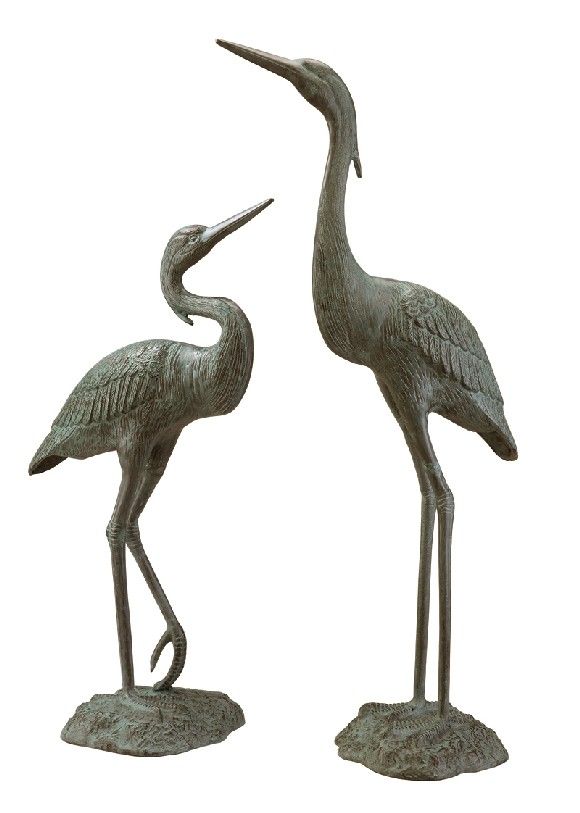 35 Verdi Bronze Garden Outdoor Heron Statue Pair  