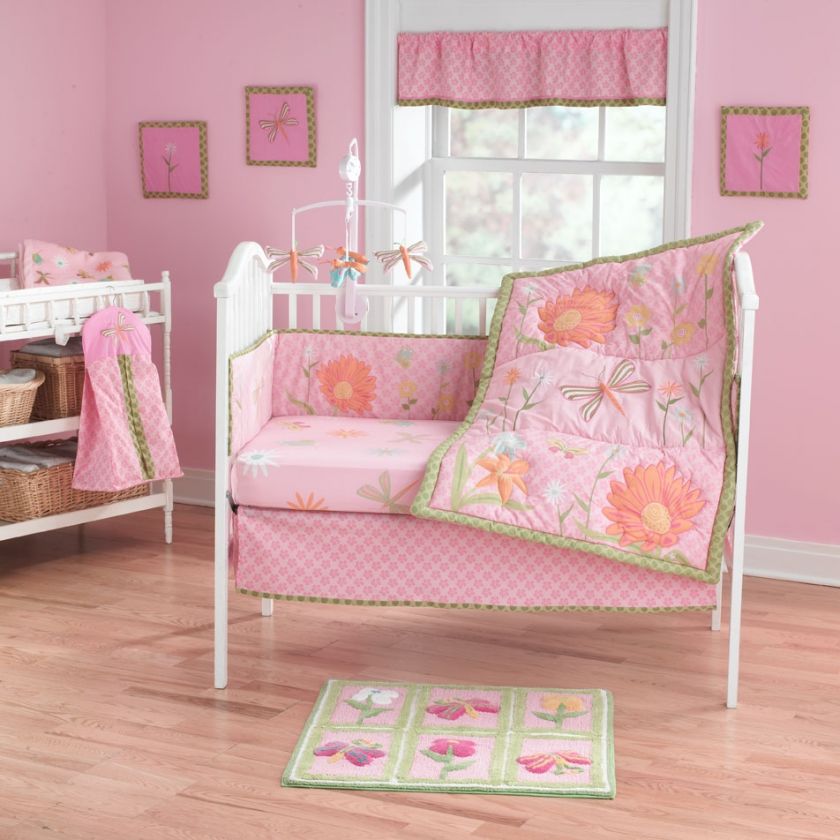 INFANT GIRL DRAGONFLY FLORAL GARDEN NURSERY CRIB SET  