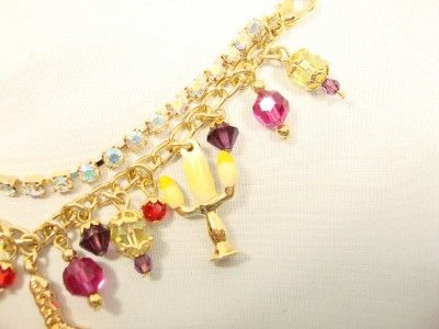   Couture Princess Beauty the Beast gold charm bracelet rhinestones