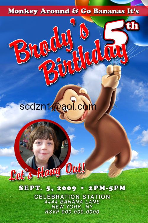 CURIOUS GEORGE CUSTOM BIRTHDAY INVITATIONS INVITES bday  