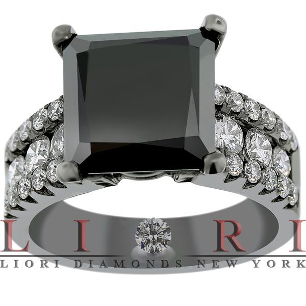   PRINCESS CUT NATURAL BLACK DIAMOND ENGAGEMENT RING BLACK GOLD BDR 59