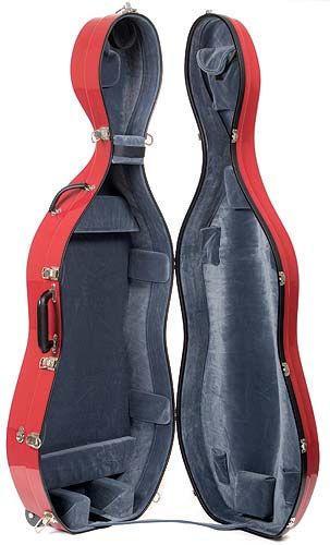 Bobelock 2000W Fiberglass 4/4 Cello Case with Wheels   Red Exterior 