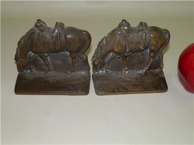 ANTIQUE WESTERN HORSE SOLID BRONZE BOOKENDS  