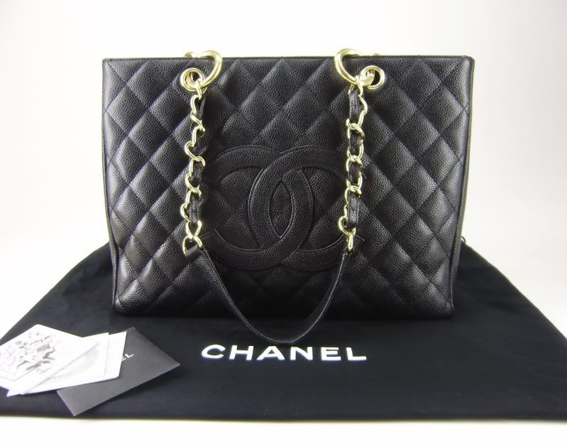 CHANEL Authentic Black Gold HW Classic Caviar GST Grand Shopper Tote 