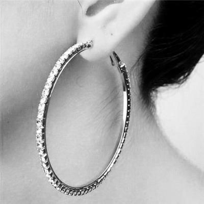   18K white gold GP Swarovski crystal drop hoop earrings M06  