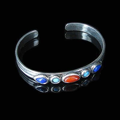 Sterling Silver Multi gemstone Turquoise Cuff Bracelet  