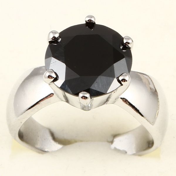LARGE ROUND CUT BLACK SAPPHIRE A074 RING  