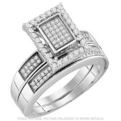 LADIES WHITE GOLD FINISH MICRO PAVE DIAMOND BRIDAL ENGAGEMENT RING SET 