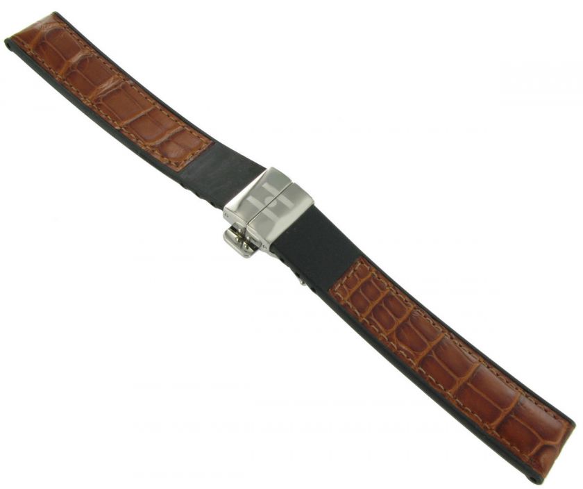   Alligator Grain Adjustable Deployment Buckle Light Brown Watch Band