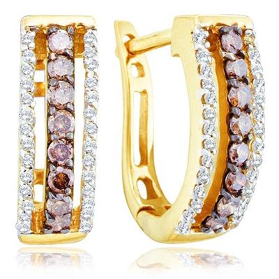 48 CT Chocolate & White Diamond Hoop Earring Gold  