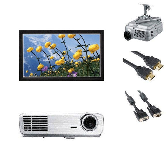 3D Projector Optoma HD66 Bundle with 106 Fixed screen, Ceiling Mount 