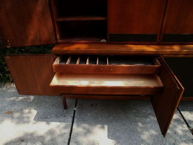   Walnut Leather Sideboard Hutch Jens Risom Paul McCobb REDUCED  