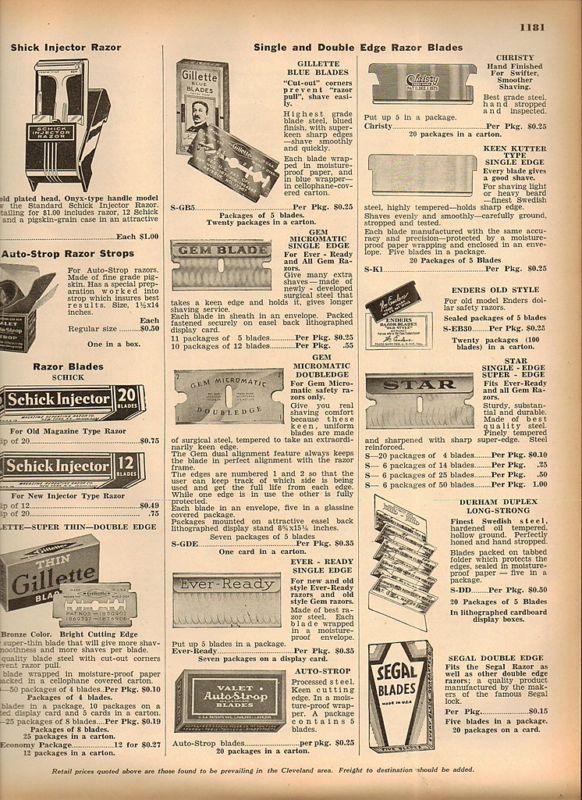 1942 Razor Blades Gillette Gem Christy Ever Ready ad  