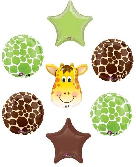 GIRAFFE Jungle ZOO Safari Green Brown Star Baby Shower Party Mylar 