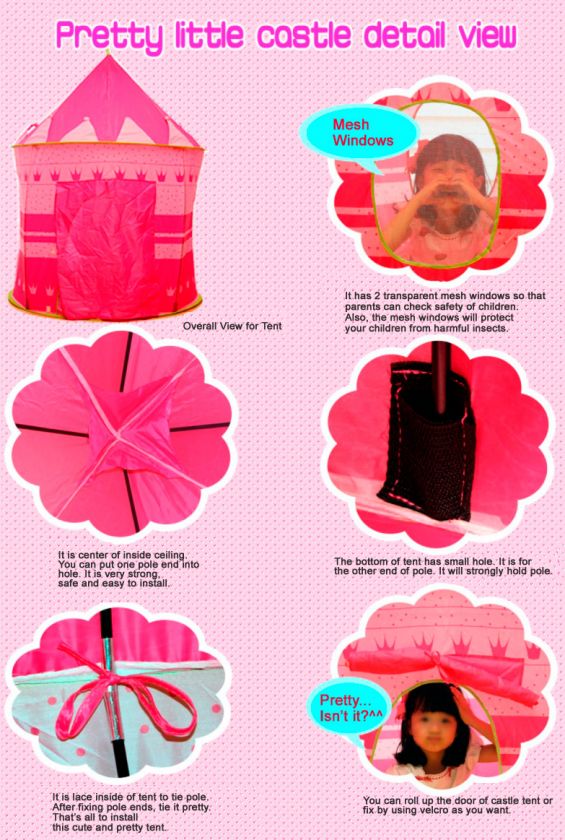 Fairy Girls Princess Pop Up Pink Castle Play Tent  