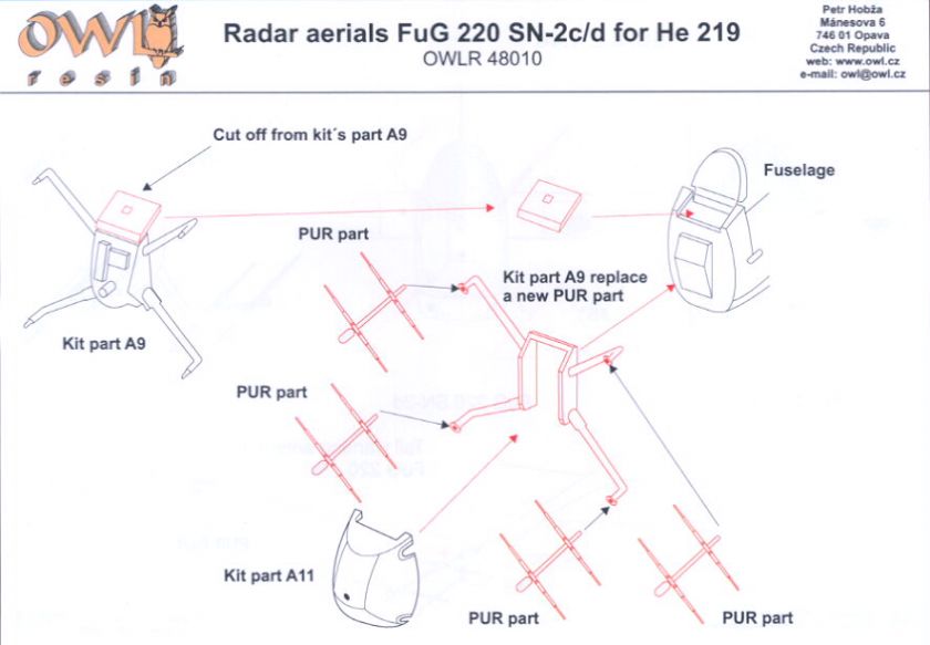 Owl Decals 1/48 HEINKEL He 219A RADAR AERIALS FuG 220 SN 2c Resin 