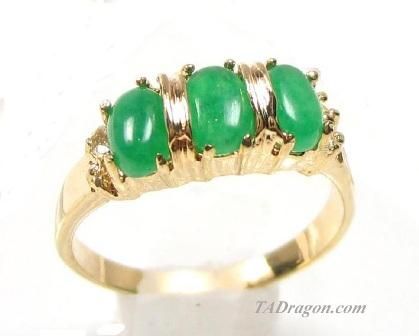 6MMX4MM GENUINE TRIPLE GREEN JADE 18K GP RING  