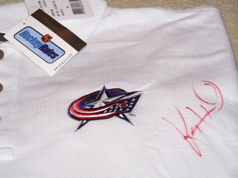 Autographed COLUMBUS BLUE JACKETS NHL Hockey Team CCM Golf Polo Shirt 