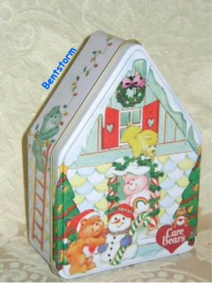 CARE BEARS Christmas Ornament Set House TIN & 3 Bear  