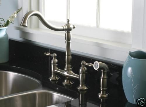 ELEGANT BRIDGE STYLE PVD BRUSHED NICKEL KITCHEN FAUCET  