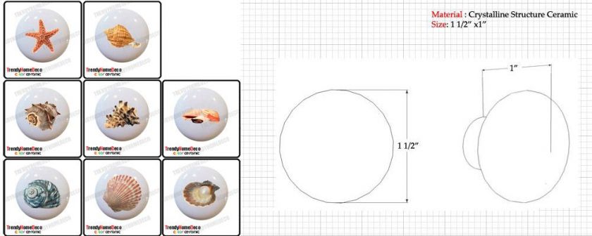 Set of 8 Sea Shell Design Ceramic Knobs Pull Kitchen Drawer Cabinet 