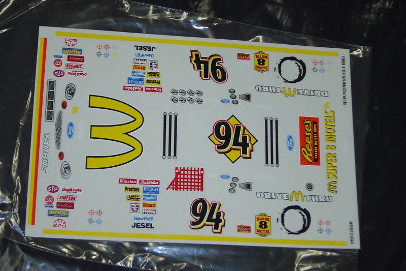 94 McDonalds Taurus NASCAR 1/24 Slot Car Vinyl Decal  