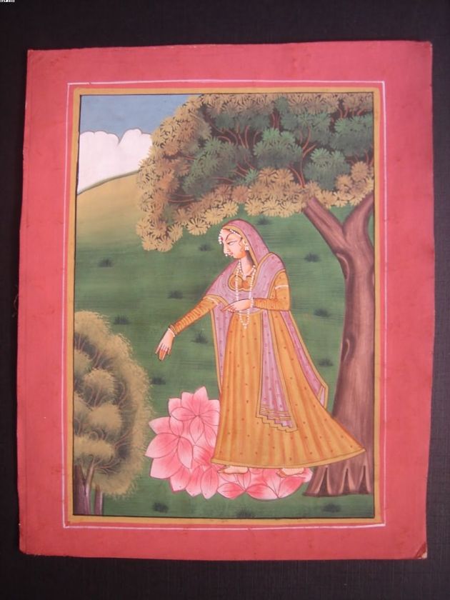 India GARDEN LADY Pahari Miniature Painting 23444  