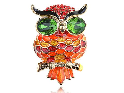 Neon Orange Fireopal Hyacinth Crystal Rhinestone Chubby Big Eyed Owl 