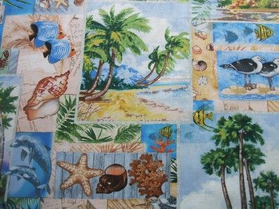 Wilmington Wild Palm Tree Shell Fish Beach Block Fabric  