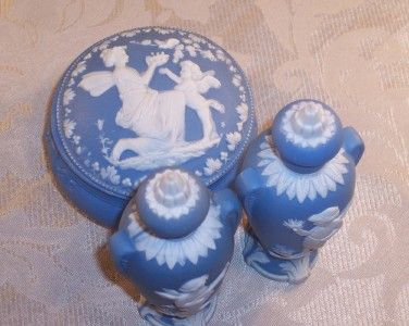 Wedgewood Japserware 2 Perfumes & Powder Jar Set~Made in Germany 