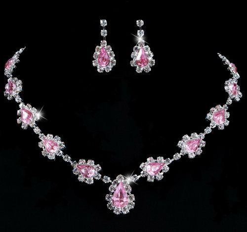 21958 Pink Teardrop Bead Acryl Czech Rhinestone Crystal Necklace 