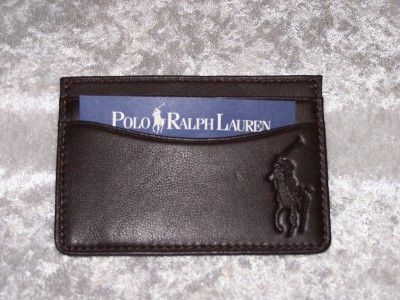 NWT MENS WALLET RALPH LAUREN CARD CASE WITH POLO PONY DARK BROWN 