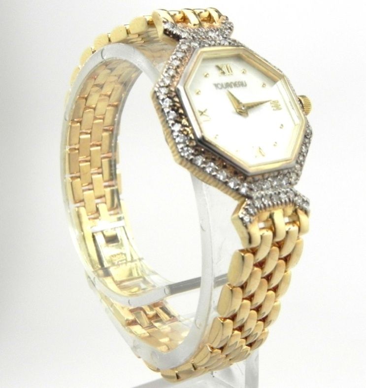 Stunning 14k Y/G Ladies Diamond Tourneau Watch   