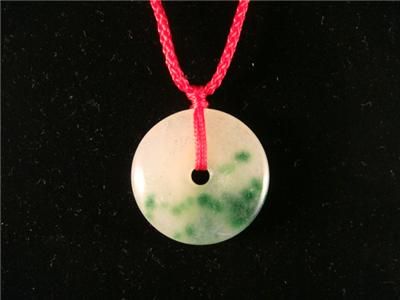 Green and White Jade Pendant Luck Donut Bi Pi Disc Round  