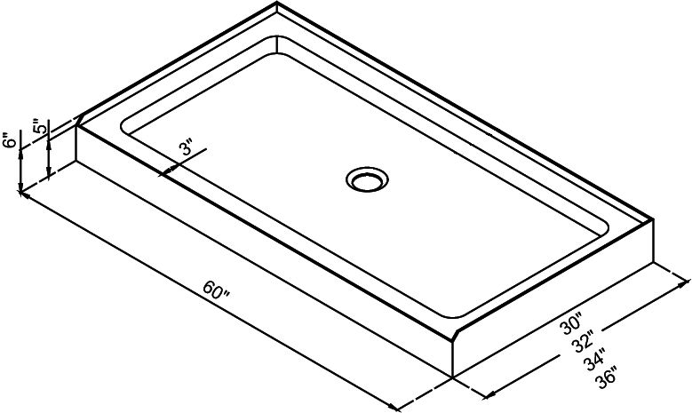 DreamLine  36 X 60 Center Drain Shower Base  