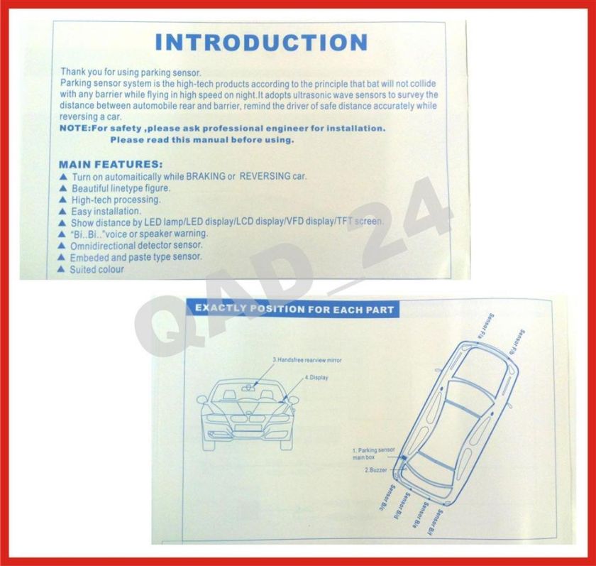 WIRELESS CAR REVERSING SENSOR 4 PARKING KIT LED DISPLAY  