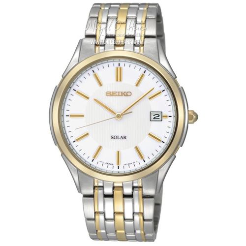 NEW SEIKO SOLAR 2 TONE SNE136P1 HARDLEX CRYSTAL 165FT MENS WATCH LTD 