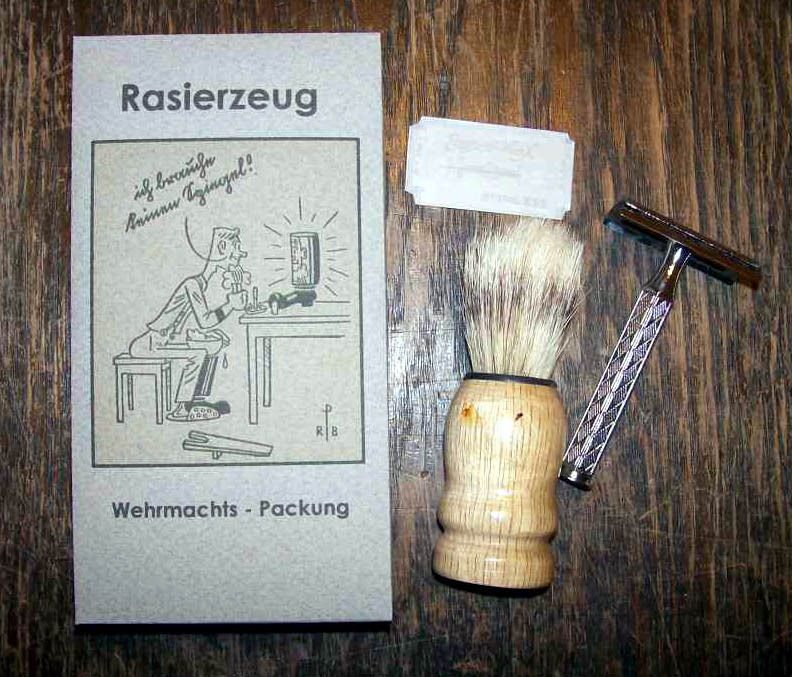 GERMAN SAFETY RAZOR & SHAVING BRUSH   WEHRMACHT WW2  