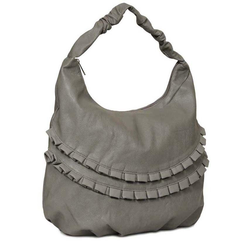   HOBO PU LEATHER WOMENS HANDBAG PURSE SHOULDER BAG GREY B0236GY  