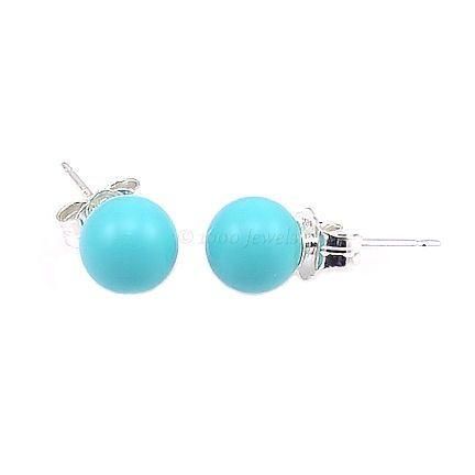 4mm Turquoise Ball Stud Post Earrings 14K White Gold  