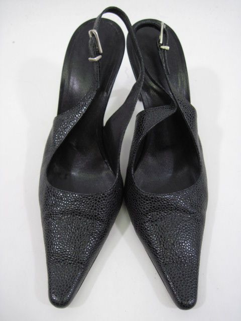 VICINI Black Leather Slingback Heels Pumps Shoes Sz 7.5  