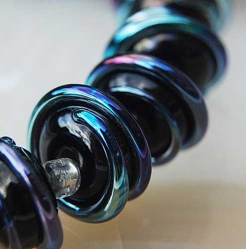 BF* Black Oil Slick Spirals * Lampwork Beads (10) SRA  