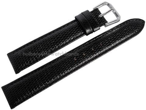 15mm Lizard Grain Black Leather deBeer Mens Watch Band Strap  