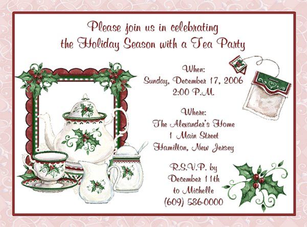 20 CHRISTMAS OR HOLIDAY TEA PARTY PERSONALIZED INVITATIONS  