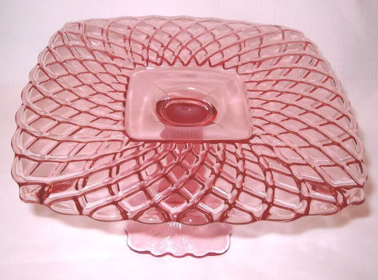 Pink Glass Trellis Lattice Pattern Cake Stand LE SMITH  